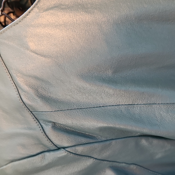 LEATHER Jacket Metalic Blue -Roaman's 16 NWT - Picture 3 of 11